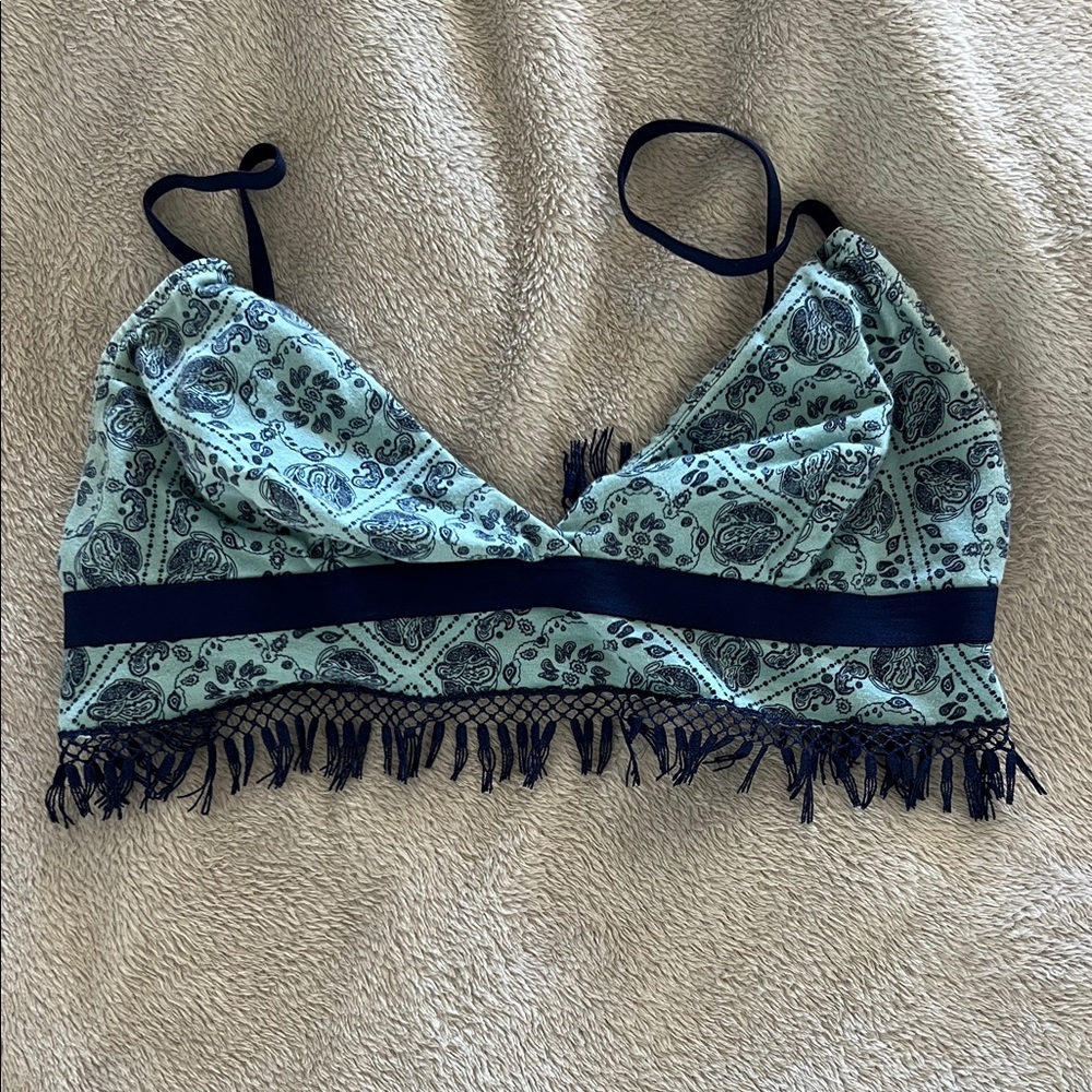Jasmine & Ginger Teal Paisley Camisole with Navy Fringe